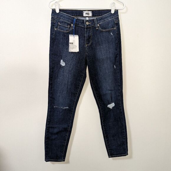 NWT Paige Verdugo Ankle Hallie Destructed Mid Rise Skinny Jeans - Picture 1 of 8